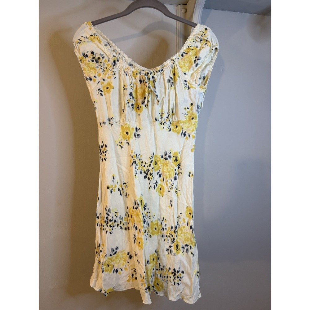 KIMCHI BLUE Yellow Floral Babydoll Mini‎ Dress S Milk Maid Coquette